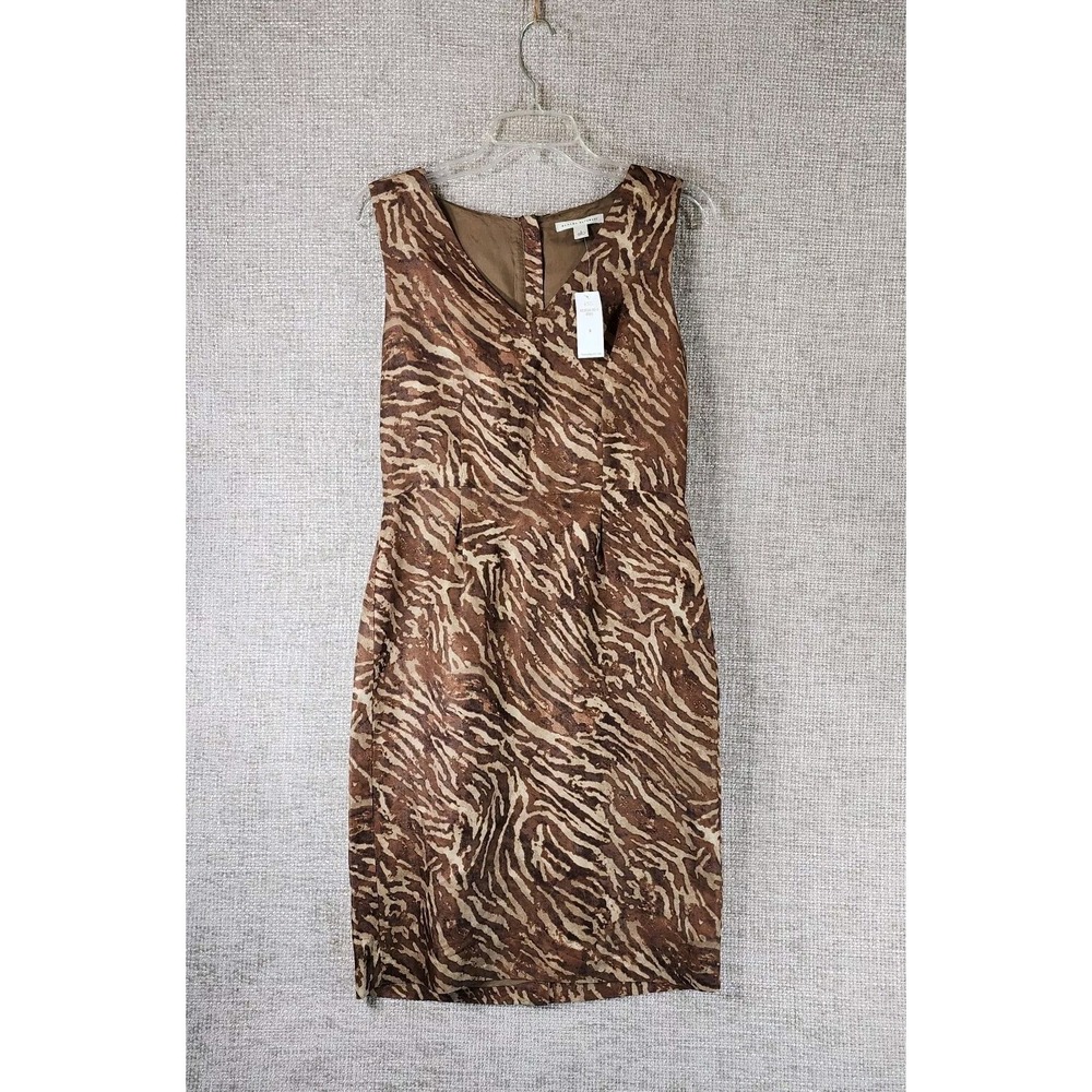 Banana Republic Brown Zebra‎ Print Dress Womens 6 Linen Blend Sleeveless NWT